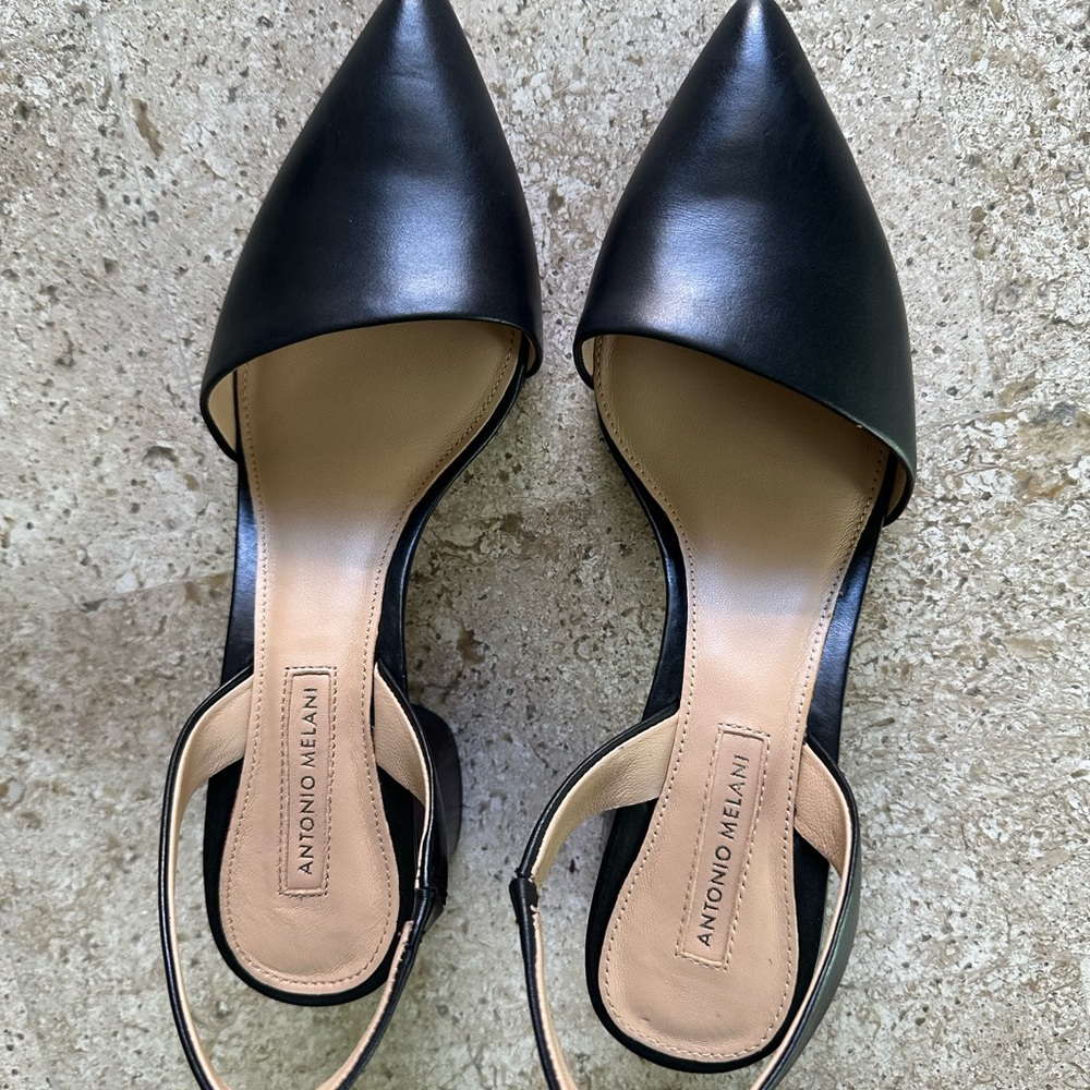 ANTONIO MELANI Black Pointed Toe Slingback Heels